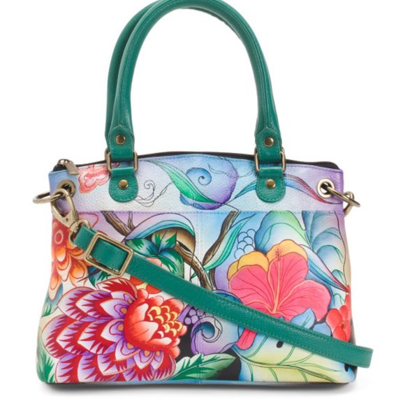 New ANNA BY ANUSCHKA Multicolor Hand Painted Leather Satchel 1296NT - Picture 1 of 5
